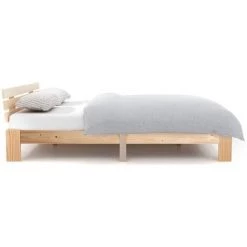 FORTUNA LAI Lit Double Adulte 140 X 200 Cm - Cadre De Lit En Bois Massif Avec Sommier à Lattes Et Tête De Lit - Coloris Naturel -Lit enfant Soldes Boutique 55163731 3