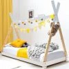 ORGANIZE Lit Enfant Cabane 90x190 - Lit Tipi Montessori En Bois Pin Naturel Et Blanc - Sommier Inclus - Lit Enfant 90 X 190 Cm