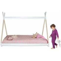 ORGANIZE Lit Enfant Cabane 90x190 - Lit Tipi Montessori En Bois Pin Naturel Et Blanc - Sommier Inclus - Lit Enfant 90 X 190 Cm -Lit enfant Soldes Boutique 55272068 4