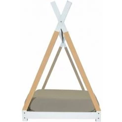 ORGANIZE Lit Enfant Cabane 90x190 - Lit Tipi Montessori En Bois Pin Naturel Et Blanc - Sommier Inclus - Lit Enfant 90 X 190 Cm -Lit enfant Soldes Boutique 55272068 5