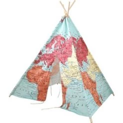 Sunny World Map Tipi Tent | Multicolore | Wigwam Play Tent|100% Coton|120x120x160cm
