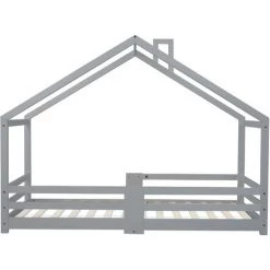 FORTUNA LAI Lit Cabane Enfant 90 X 200 Cm - Avec Toit Et Clôture En Bois De Pin - Gris -Lit enfant Soldes Boutique 55510321 4