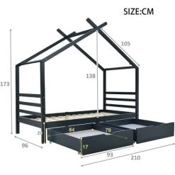 FORTUNA LAI Lit Cabane Enfant 90 X 200 Cm - Avec Toit Et Clôture En Bois De Pin - Gris -Lit enfant Soldes Boutique 55510321 5