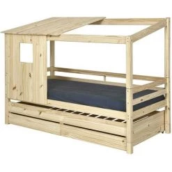AKITEN RETAIL Lit Cabane Gigogne Alma Bois 90x200 Cm - Bois