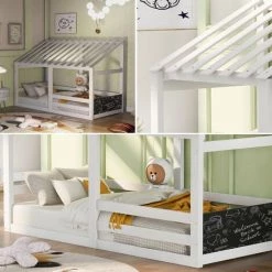 AZKOEESY Lit Cabane En Bois De Pin De 90x200 Cm Avec Protection Antichute Pour Enfants 9 AZKOEESY Lit Cabane En Bois De Pin De 90x200 Cm Avec Protection Antichute Pour Enfants -Lit enfant Soldes Boutique 55847826 5