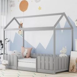 AZKOEESY Lit Cabane 90x200 Cm - Lit D'enfant Polyvalent En Bois Pour Garçons Et Filles - Avec Commier à Lattes Sans Matelas -Lit enfant Soldes Boutique 55847989 4