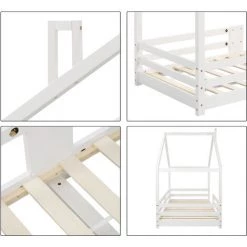 AZKOEESY Lit Cabane Pour Enfant Avec Cheminée En Bois De Pin, 90 X 200 Cm, Blanc (sans Matelas) -Lit enfant Soldes Boutique 55848020 3