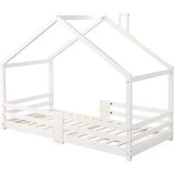AZKOEESY Lit Cabane Pour Enfant Avec Cheminée En Bois De Pin, 90 X 200 Cm, Blanc (sans Matelas) -Lit enfant Soldes Boutique 55848020 4