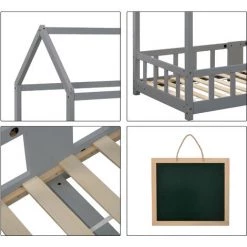 AZKOEESY Lit Cabane En Bois Pour Enfants 90 X 200 Cm Avec Tableau Noir, Gris (sans Matelas) -Lit enfant Soldes Boutique 55848021 4