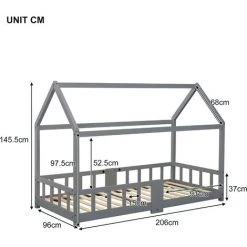 AZKOEESY Lit Cabane En Bois Pour Enfants 90 X 200 Cm Avec Tableau Noir, Gris (sans Matelas) -Lit enfant Soldes Boutique 55848021 5