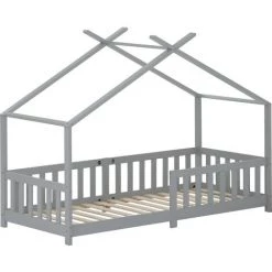 AZKOEESY Lit Cabane 90x200 En Bois Massif Sans Matelas Avec Clôture Et Sommier à Lattes -Lit enfant Soldes Boutique 55848032 3