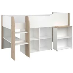 VENTE-UNIQUE.COM Lit Combiné MARIA - Avec Bureau Et Rangements - 90 X 200 Cm - Coloris : Blanc Et Chêne - Blanc -Lit enfant Soldes Boutique 55881511 3