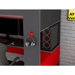 VENTE-UNIQUE.COM Lit Mezzanine Gamer NOAH Avec Bureau Et Rangements Intégrés - 90 X 200 Cm - Avec LEDs - Anthracite Et Rouge - Gris Anthracite, Rouge -Lit enfant Soldes Boutique 55881689 3