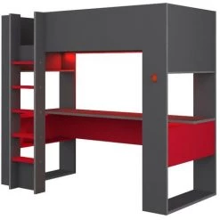 VENTE-UNIQUE.COM Lit Mezzanine Gamer NOAH Avec Bureau Et Rangements Intégrés - 90 X 200 Cm - Avec LEDs - Anthracite Et Rouge - Gris Anthracite, Rouge -Lit enfant Soldes Boutique 55881689 4