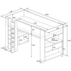 VENTE-UNIQUE.COM Lit Mezzanine Gamer NOAH Avec Bureau Et Rangements Intégrés - 90 X 200 Cm - Avec LEDs - Anthracite Et Rouge - Gris Anthracite, Rouge -Lit enfant Soldes Boutique 55881689 5