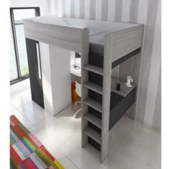 VENTE-UNIQUE.COM Lit Mezzanine NICOLAS II - 90 X 200 Cm - Avec Armoire Et Bureau - Anthracite Et Blanc - Gris Anthracite, Blanc -Lit enfant Soldes Boutique 55881701 3