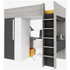 VENTE-UNIQUE.COM Lit Mezzanine NICOLAS II - 90 X 200 Cm - Avec Armoire Et Bureau - Anthracite Et Blanc - Gris Anthracite, Blanc -Lit enfant Soldes Boutique 55881701 5