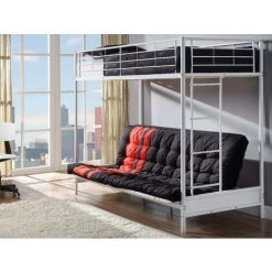 VENTE-UNIQUE.COM Lit Mezzanine MODULO IV - 90 X 190 Cm - Avec Banquette Convertible - Métal - Blanc - Blanc