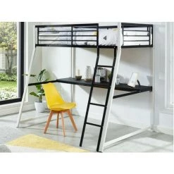 VENTE-UNIQUE.COM Lit Mezzanine MALICIA - 90 X 190 Cm - Bureau Intégré - Noir Et Blanc - Noir, Blanc
