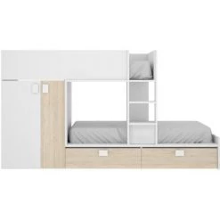 VENTE-UNIQUE.COM Lits Superposés JUANITO - Armoire Intégrée - 2 X 90 X 190 Cm - Blanc Et Chêne - Naturel Clair, Blanc -Lit enfant Soldes Boutique 55882937 5