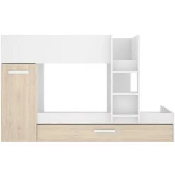 VENTE-UNIQUE.COM Lits Superposés Avec Tiroir Lit Gigogne ANTHONY Avec Rangements 3 X 90 X 190 Cm - Blanc Et Chêne 9 VENTE-UNIQUE.COM Lits Superposés Avec Tiroir Lit Gigogne ANTHONY Avec Rangements 3 X 90 X 190 Cm - Blanc Et Chêne -Lit enfant Soldes Boutique 55882941 5