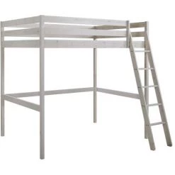 VENTE-UNIQUE.COM Lit Mezzanine GEDEON II - 140 X 190 Cm - Pin Massif - Blanchi - Blanc -Lit enfant Soldes Boutique 55882950 3
