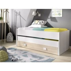 VENTE-UNIQUE.COM Lit Gigogne TRIOMIA - 3 X 90 X 190 Cm - Blanc Et Chêne - Naturel Clair, Blanc