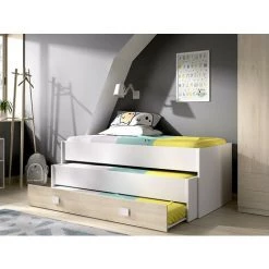 VENTE-UNIQUE.COM Lit Gigogne TRIOMIA - 3 X 90 X 190 Cm - Blanc Et Chêne - Naturel Clair, Blanc -Lit enfant Soldes Boutique 55884411 3