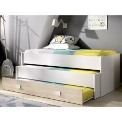 VENTE-UNIQUE.COM Lit Gigogne TRIOMIA - 3 X 90 X 190 Cm - Blanc Et Chêne - Naturel Clair, Blanc -Lit enfant Soldes Boutique 55884411 4
