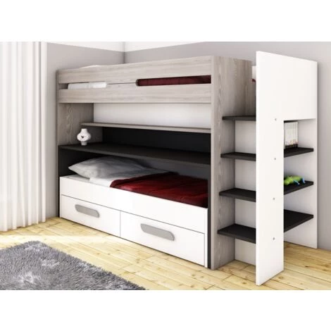 VENTE-UNIQUE.COM Lits Superposés DAVID - 90 X 190 Et 90 X 200 Cm - Avec Rangements, Lit Et Bureau Coulissants - Gris, Blanc Et Anthracite - Gris, Blanc 2 VENTE-UNIQUE.COM Lits Superposés DAVID - 90 X 190 Et 90 X 200 Cm - Avec Rangements, Lit Et Bureau Coulissants - Gris, Blanc Et Anthracite - Gris, Blanc – Image 2