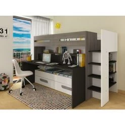 VENTE-UNIQUE.COM Lits Superposés DAVID - 90 X 190 Et 90 X 200 Cm - Avec Rangements, Lit Et Bureau Coulissants - Gris, Blanc Et Anthracite - Gris, Blanc 7 VENTE-UNIQUE.COM Lits Superposés DAVID - 90 X 190 Et 90 X 200 Cm - Avec Rangements, Lit Et Bureau Coulissants - Gris, Blanc Et Anthracite - Gris, Blanc -Lit enfant Soldes Boutique 55884701 3