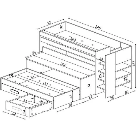 VENTE-UNIQUE.COM Lits Superposés DAVID - 90 X 190 Et 90 X 200 Cm - Avec Rangements, Lit Et Bureau Coulissants - Gris, Blanc Et Anthracite - Gris, Blanc 5 VENTE-UNIQUE.COM Lits Superposés DAVID - 90 X 190 Et 90 X 200 Cm - Avec Rangements, Lit Et Bureau Coulissants - Gris, Blanc Et Anthracite - Gris, Blanc – Image 5
