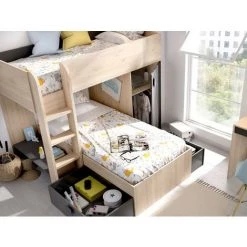 VENTE-UNIQUE.COM Lits Superposés Réversibles RICARDO - 2 X 90 X 190 Cm - Rangements Intégrés - Chêne Et Anthracite - Gris Anthracite, Naturel Clair -Lit enfant Soldes Boutique 55885076 3