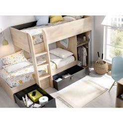 VENTE-UNIQUE.COM Lits Superposés Réversibles RICARDO - 2 X 90 X 190 Cm - Rangements Intégrés - Chêne Et Anthracite - Gris Anthracite, Naturel Clair -Lit enfant Soldes Boutique 55885076 5