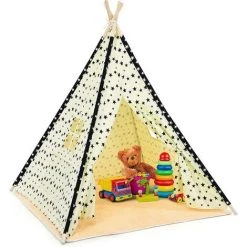 GOPLUS Tipi/Tente Indienne,Tipi Enfant Avec Tapis Rembourré , Grande Maison De Jeu Pliable Solides Intérieure Et Extérieure En Toile En Coton Tente De Jeu Pour Enfants(Beige)