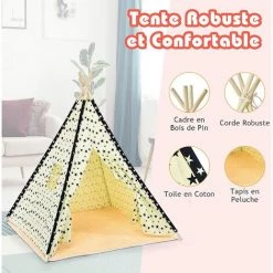 GOPLUS Tipi/Tente Indienne,Tipi Enfant Avec Tapis Rembourré , Grande Maison De Jeu Pliable Solides Intérieure Et Extérieure En Toile En Coton Tente De Jeu Pour Enfants(Beige) -Lit enfant Soldes Boutique 55943216 3