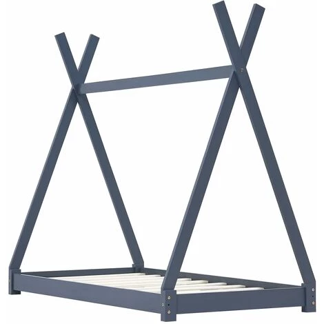 INLIFE Cadre De Lit D'enfant Gris Bois De Pin Massif 80x160 Cm 1 INLIFE Cadre De Lit D'enfant Gris Bois De Pin Massif 80x160 Cm