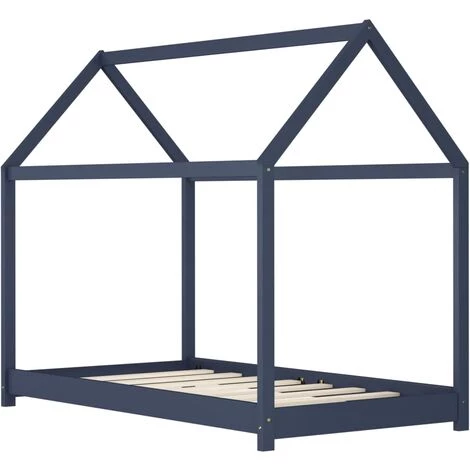 INLIFE Cadre De Lit D'enfant Gris Bois De Pin Massif 70x140 Cm 1 INLIFE Cadre De Lit D'enfant Gris Bois De Pin Massif 70x140 Cm