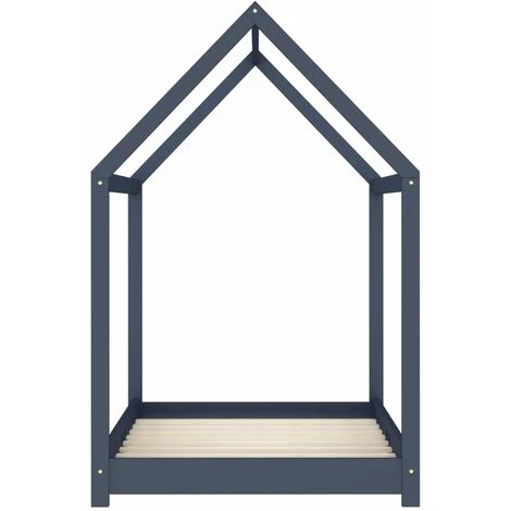 INLIFE Cadre De Lit D'enfant Gris Bois De Pin Massif 80x160 Cm 4 INLIFE Cadre De Lit D'enfant Gris Bois De Pin Massif 80x160 Cm – Image 4