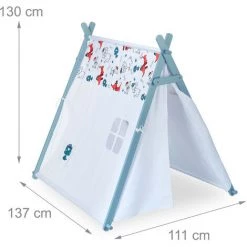 Relaxdays Tente De Jeu Enfants, Motif Chiens, Tipi Pour Enfants, HxLxP : 130x111x137 Cm, Intérieur, Blanc Turquoise -Lit enfant Soldes Boutique 56550093 5