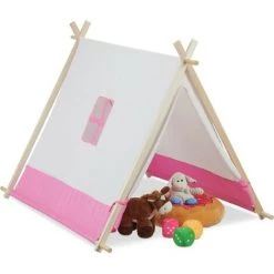 Relaxdays Tente Pour Enfants, Filles & Garçons, Pour Intérieur Et Extérieur, HxLxP : Env. 92x120x86 Cm, Blanc Et Rose