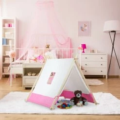 Relaxdays Tente Pour Enfants, Filles & Garçons, Pour Intérieur Et Extérieur, HxLxP : Env. 92x120x86 Cm, Blanc Et Rose -Lit enfant Soldes Boutique 57026490 3