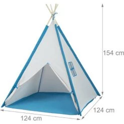 Relaxdays Tente Pour Enfants En Forme De Tipi, H X L X P : 154 X 124 X 124 cm, Pour Intérieur Et Extérieur, Blanc & Bleu -Lit enfant Soldes Boutique 57026496 5