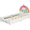 COSTWAY Lit Pour Enfant Avec Lattes 153x77x70cm En Bois 4 Pieds Réglables Matelas 140 X 70cm(non-inclus) Licorne
