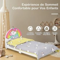 COSTWAY Lit Pour Enfant Avec Lattes 153x77x70cm En Bois 4 Pieds Réglables Matelas 140 X 70cm(non-inclus) Licorne -Lit enfant Soldes Boutique 57054538 4
