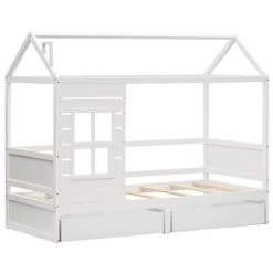 AOMMO Lit Simple Pour Enfants Garçons Et Filles, Cadre De Lit Maison En Bois Avec 2 Tiroirs 200 X 90 Cm Blanc -Lit enfant Soldes Boutique 57177732 3