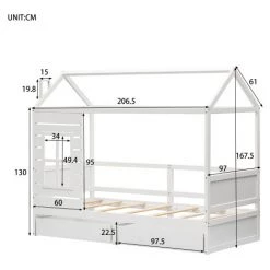 AOMMO Lit Simple Pour Enfants Garçons Et Filles, Cadre De Lit Maison En Bois Avec 2 Tiroirs 200 X 90 Cm Blanc -Lit enfant Soldes Boutique 57177732 5