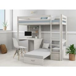 VENTE-UNIQUE.COM Lit Mezzanine GOLIATH II Avec Bureau, Sofa Convertible Et Rangements - 90 X 200 Cm - Pin Massif - Blanchi - Blanc -Lit enfant Soldes Boutique 57216777 4
