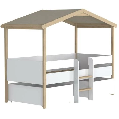 VENTE-UNIQUE.COM Lit Cabane SAROSI Avec Tiroirs - 90 X 190 Cm - Tilleul - Blanc Et Chêne + Matelas - Naturel Clair, Blanc 4 VENTE-UNIQUE.COM Lit Cabane SAROSI Avec Tiroirs - 90 X 190 Cm - Tilleul - Blanc Et Chêne + Matelas - Naturel Clair, Blanc – Image 4