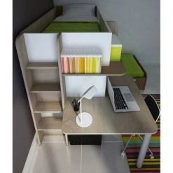 VENTE-UNIQUE.COM Lits Superposés SAMUEL - 2x90x190cm - Bureau Intégré - Pin Blanc Et Marron - Marron, Blanc -Lit enfant Soldes Boutique 57216961 3